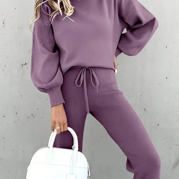 Rust Brown Casual Women's Loose Fit Long Sleeve Sweatshirt Set - Picture 1 of 3